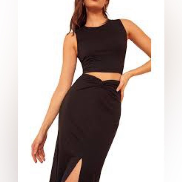 REFORMATION Rylan Black Skirt Slit REVOLVE - Picture 1 of 7